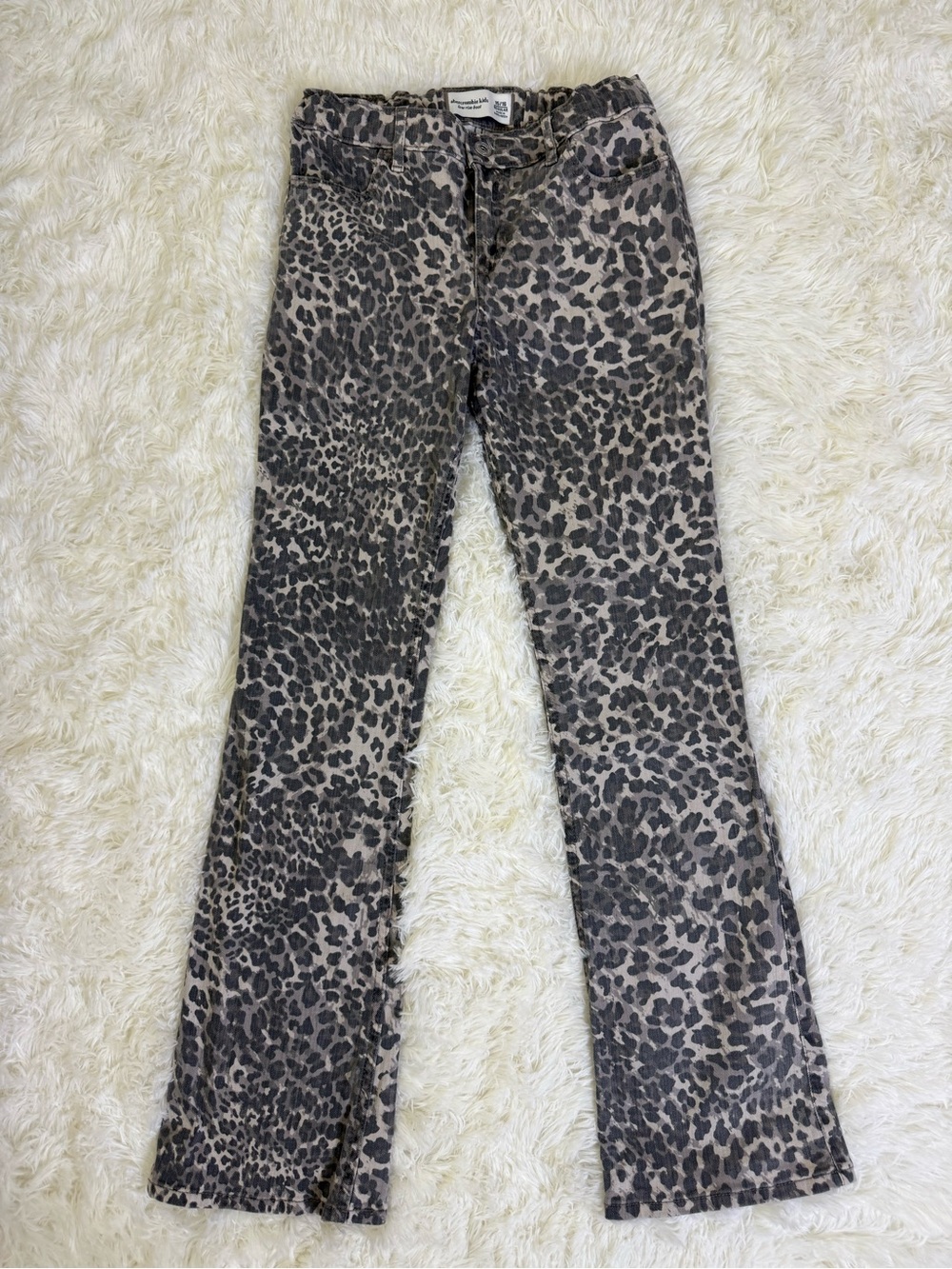 abercrombie kids Leopard Print Straight-Leg Jeans in Gray and Black